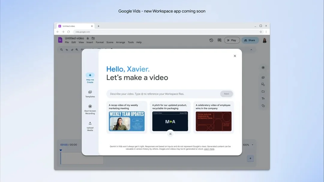 Google AI destekli Vids uygulamasını Workspace’e ekliyor
